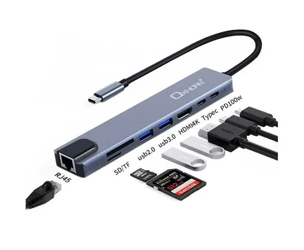 Oxhorn SuperSpeed 8-in-1 USB C to HDTV Adapter Hub 1xHDMI 4K 1xEtherne LAN 2 xUSB 3.0 Type C Type... - Image 2