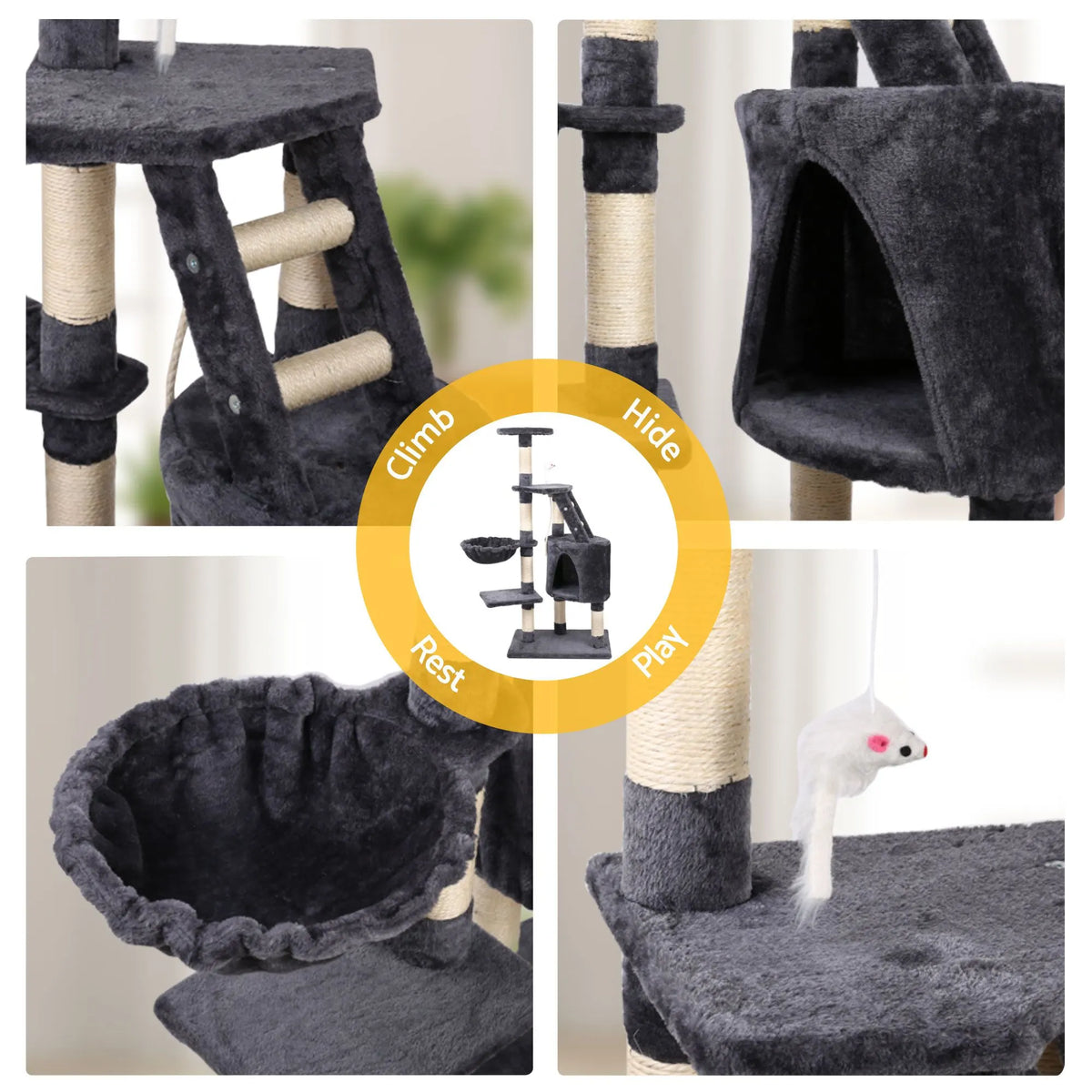 i.Pet Cat Tree 120cm Tower Scratching Post Scratcher Wood Condo House Bed Toys - Image 9