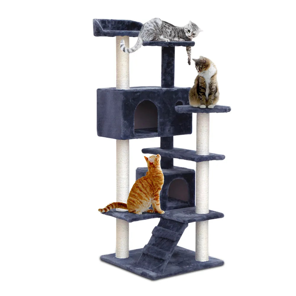i.Pet Cat Tree 134cm Tower Scratching Post Scratcher Wood Condo House Bed Grey - Image 8