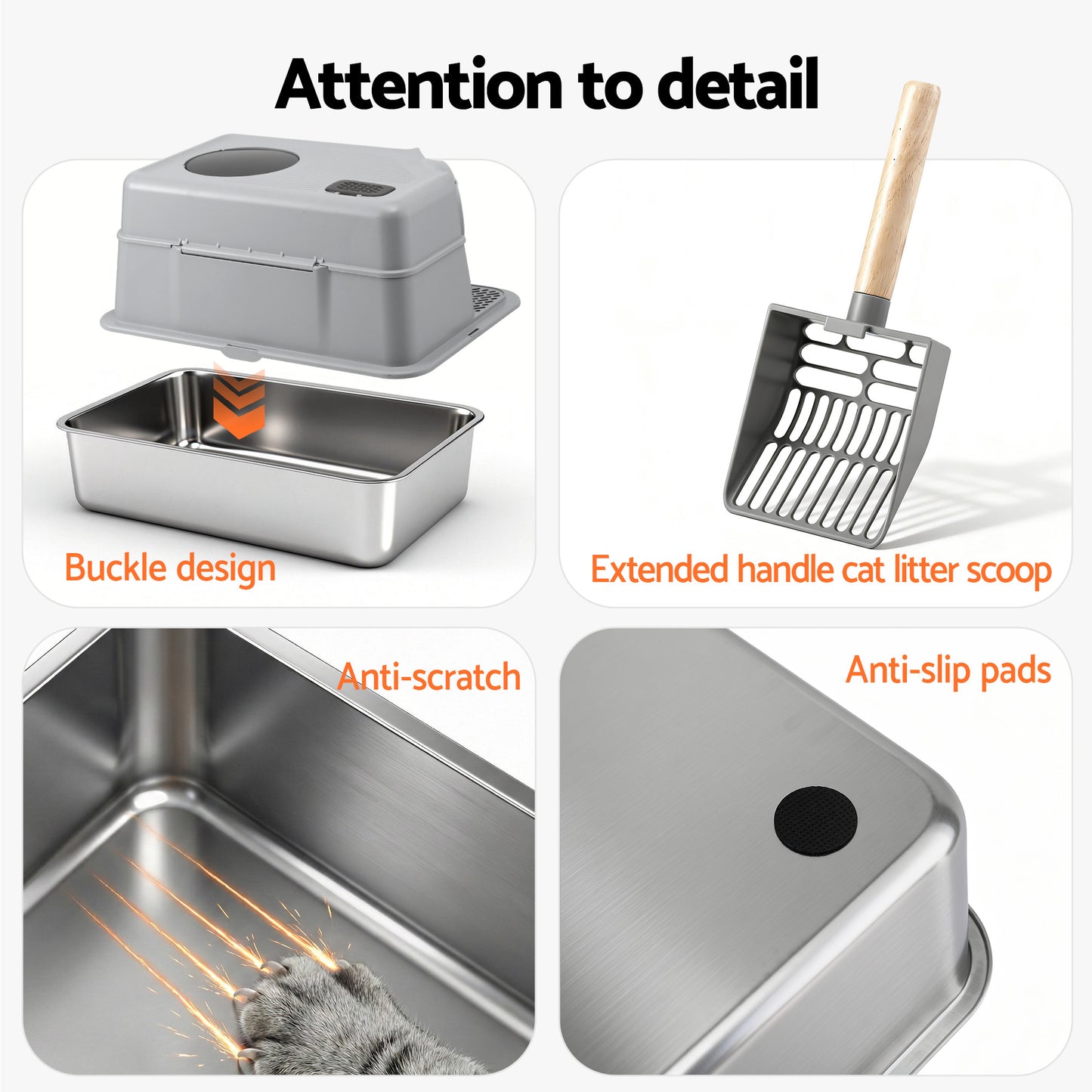 i.Pet Cat Litter Box Large Stainless Steel High Sided Pet Toilet Odour Control - Image 9