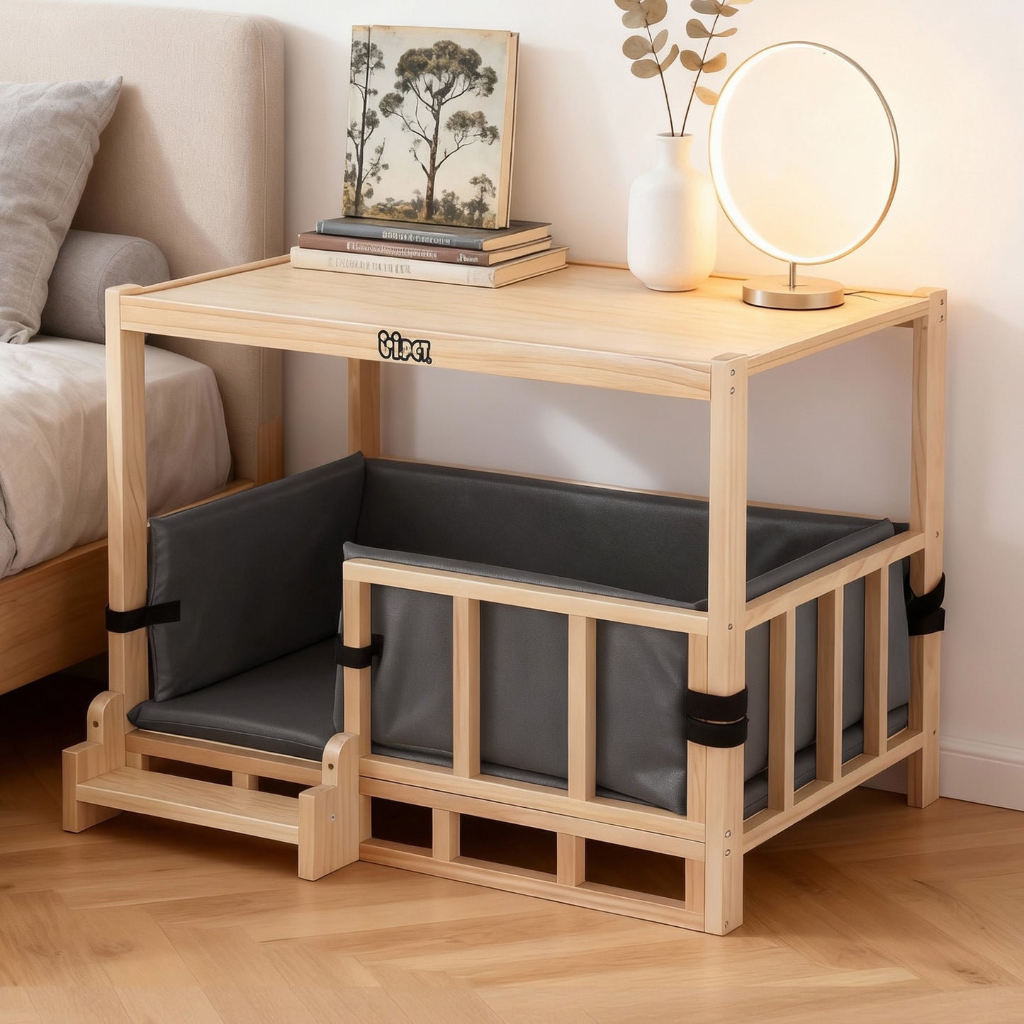 i.Pet 2in1 Dog Kennel Crate Furniture Grey Bedding Wooden House Indoor - Image 9