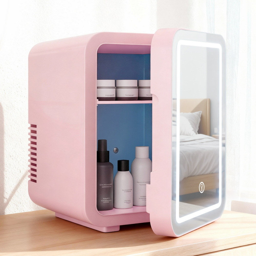 Glacio Mini Fridge Skincare Beauty Cooler Warmer LED Mirror 12V 220V Pink 4L - Image 7