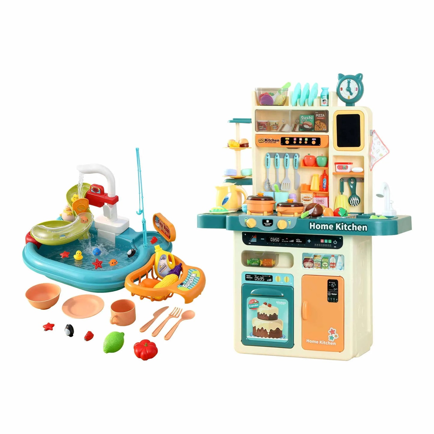 Keezi 2 Piece Kids Pretend Kitchen Playset Water Toys Fishing Game Food Play - Image 9