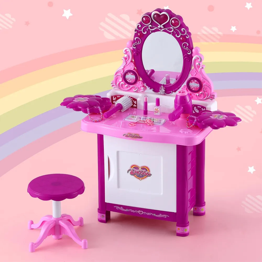 Keezi Kids Pretend Makeup Play Set Dressing Table Chair Girls Toys Children - Image 8