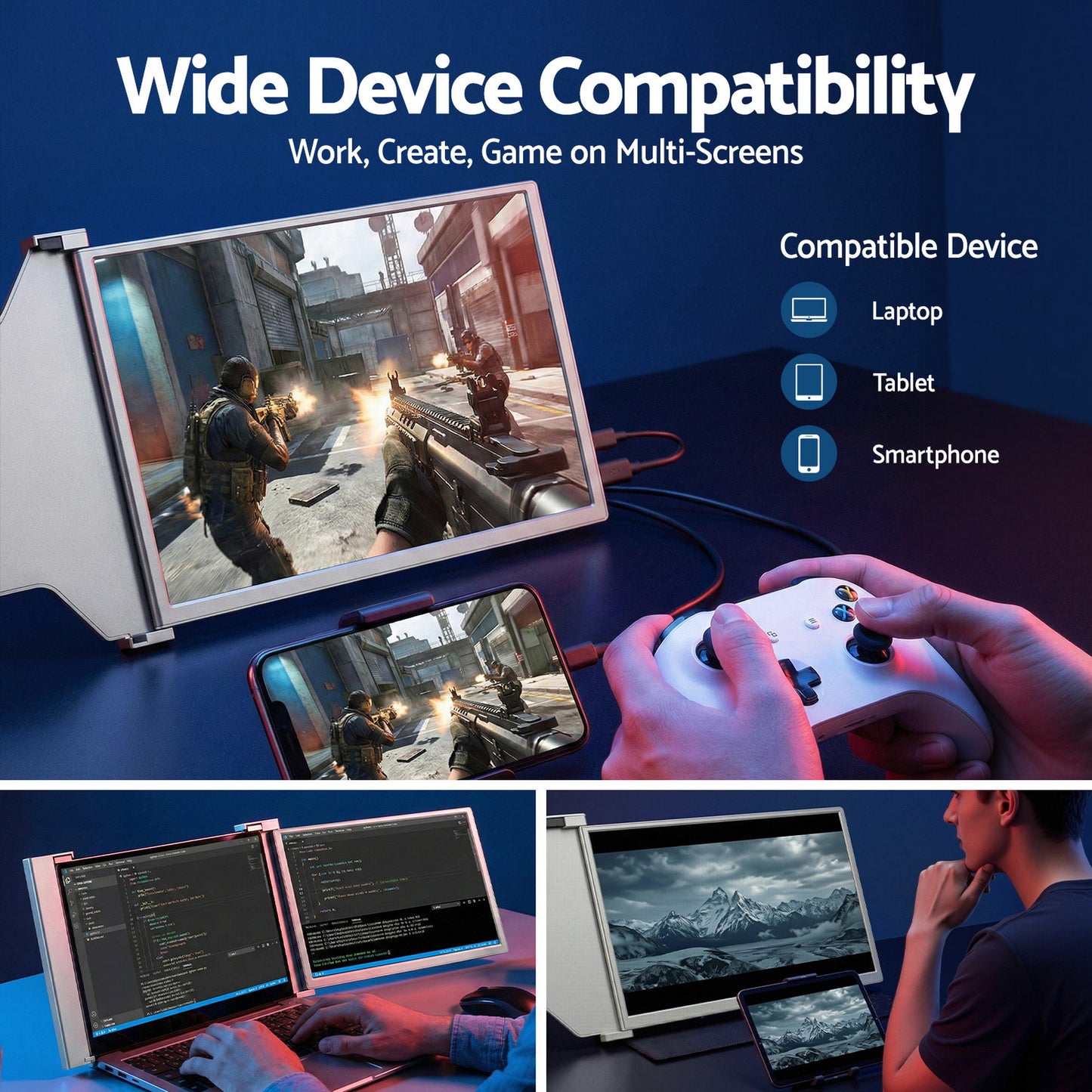 Devanti Portable Monitor Laptop Screen Extender Dual Display 1080P IPS USB C - Image 9