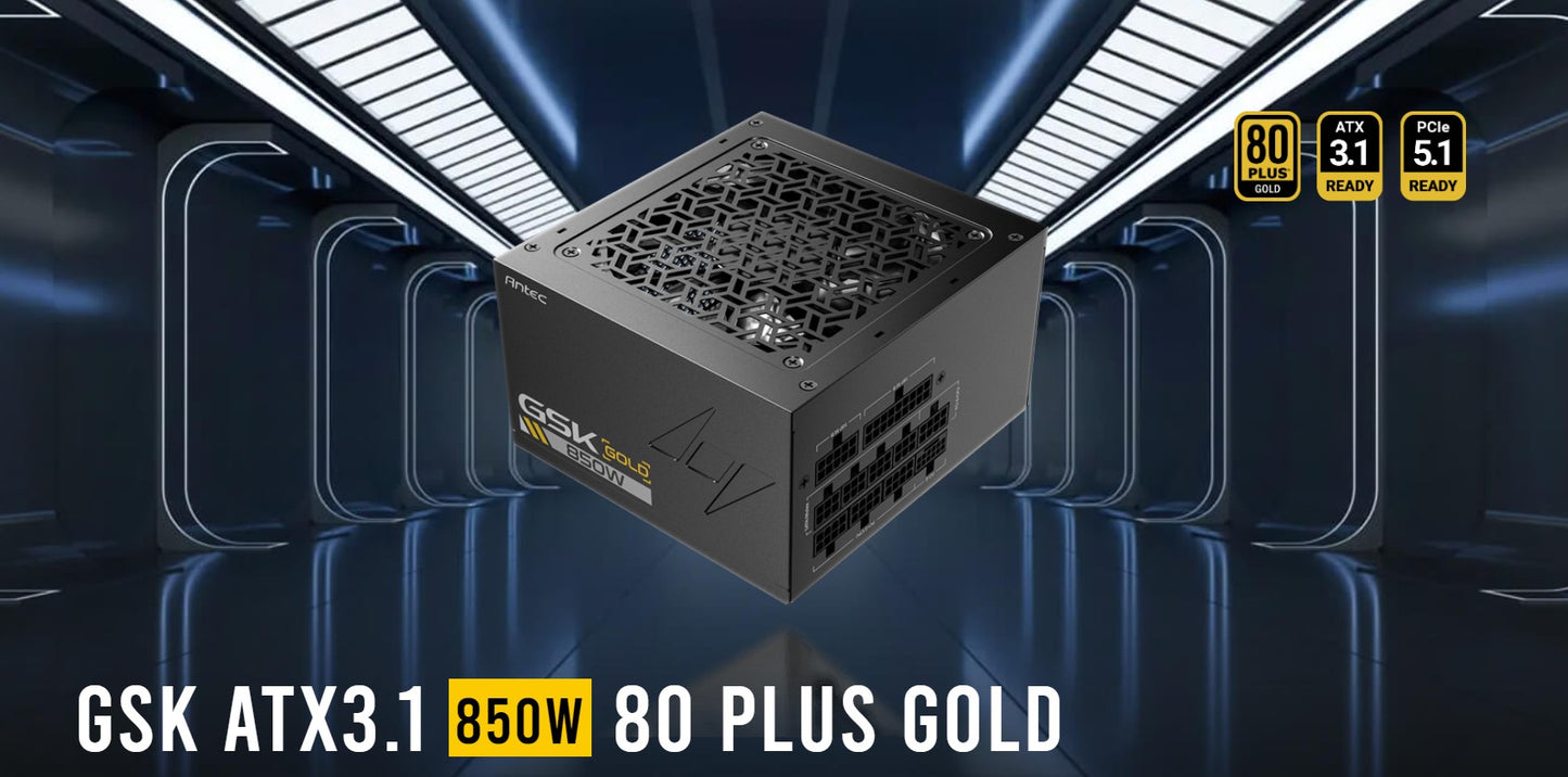 (LS)Antec GSK850 80+ Gold Fully Modular ATX 3.1, PCI-E 5.1 latest High Quality Japanese Capacitors, Ultimate performance and reliability, PSU