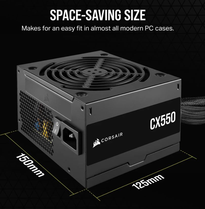 Corsair CX Series™ CX550 – 550 Watt 80 PLUS Bronze ATX Power Supply (AU), Compact 125mm, Up to 88...