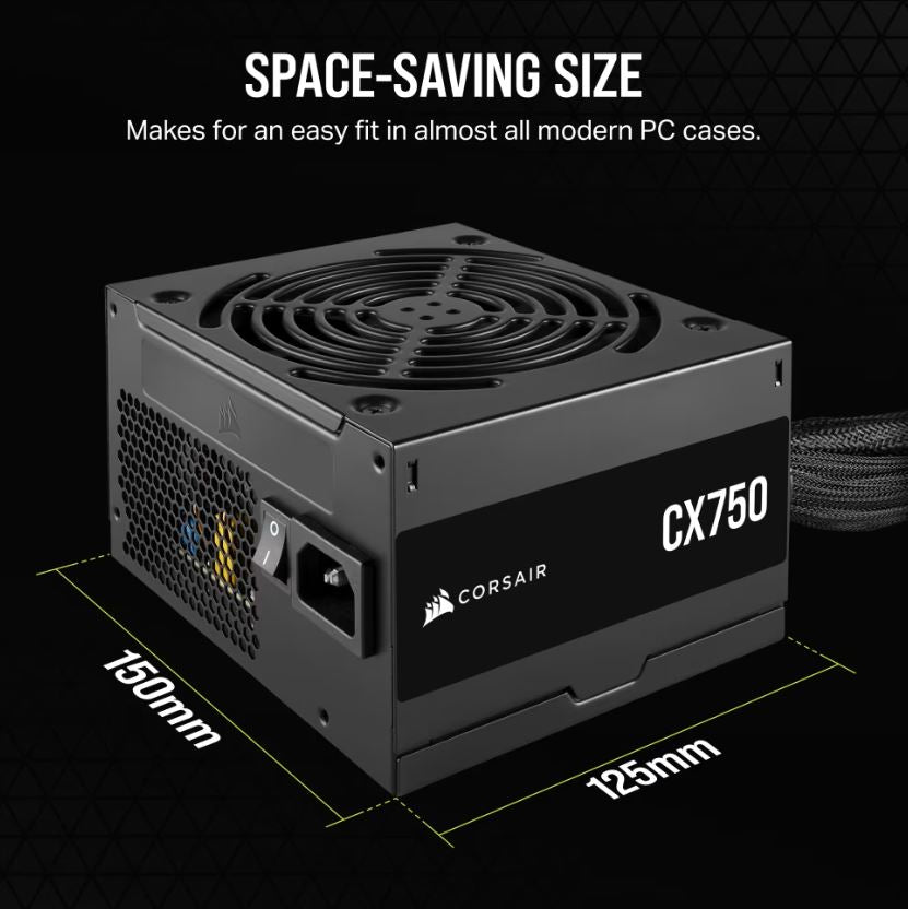 Corsair CX Series™ CX750 – 750 Watt 80 PLUS Bronze ATX Power Supply (AU), Compact 125mm, Up to 88...