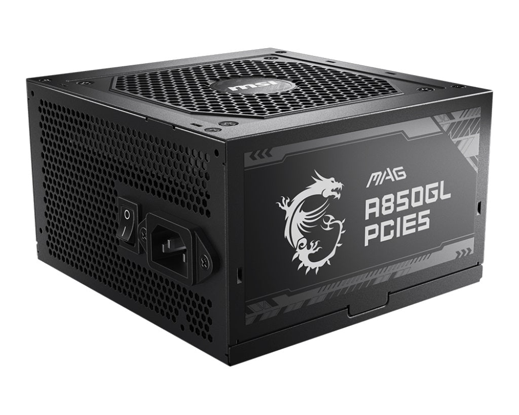 MSI MAG A850GL PCIE5 850W Up to 90% (80 Plus Gold) ATX Power Supply Unit, PFC, 100~240 VAC, 850W, 47-63Hz, PCI-E, SATA, FDD