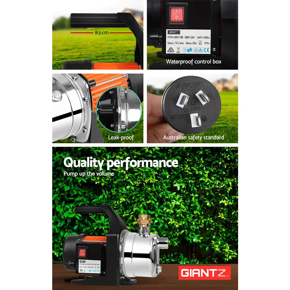 Giantz Garden Water Pump High Pressure 1500W Max. Tank Rain Farm Irrigation House - Image 7