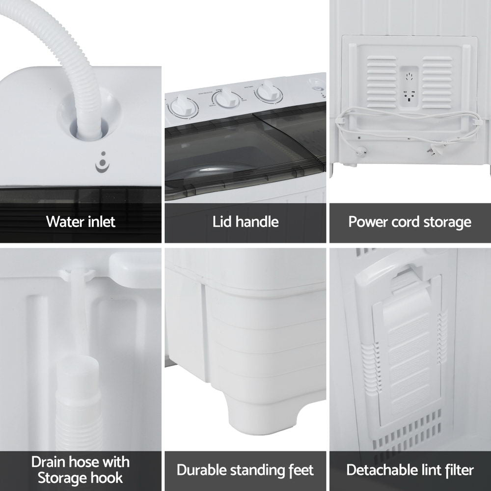 Devanti Portable Washing Machine Twin Tub 4.5KG - Image 8