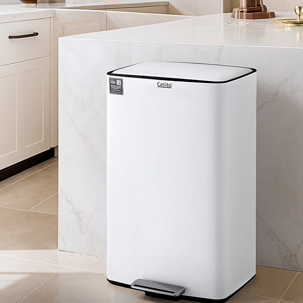 Cefito Pedal Bins Rubbish Bin Waste Recycle Dustbins Kitchen Trash Can 40L White - Image 7