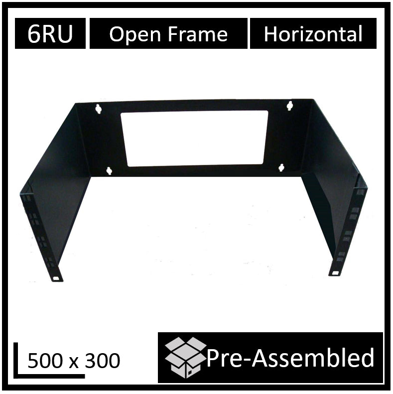 LDR Open Frame 6U Wall Mount Frame (500mm x 300mm) - Black Metal Construction - Data Racks Acces...