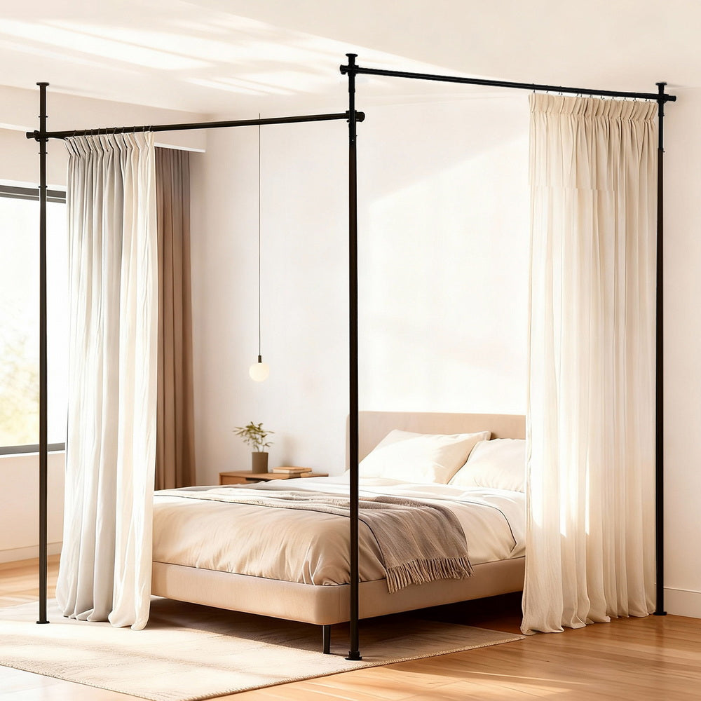 Artiss Room Divider Curtain Rod Extendable Black - Image 7