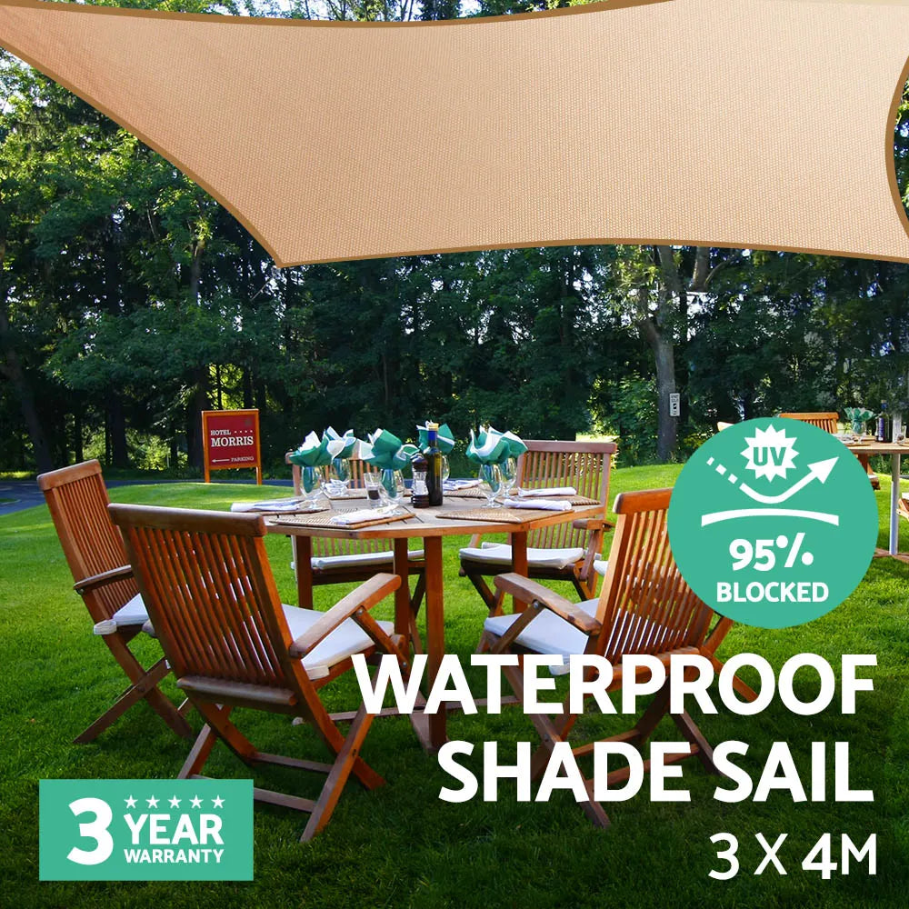 Instahut Waterproof Shade Sail 3x4m Rectangle Sand 95% Shade Cloth - Image 7