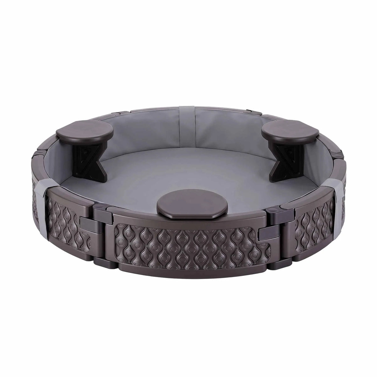 Kids Outdoor Sandpit Toys Sandbox 121cm Round Brown 3 Seats Cover Liner - Image 9
