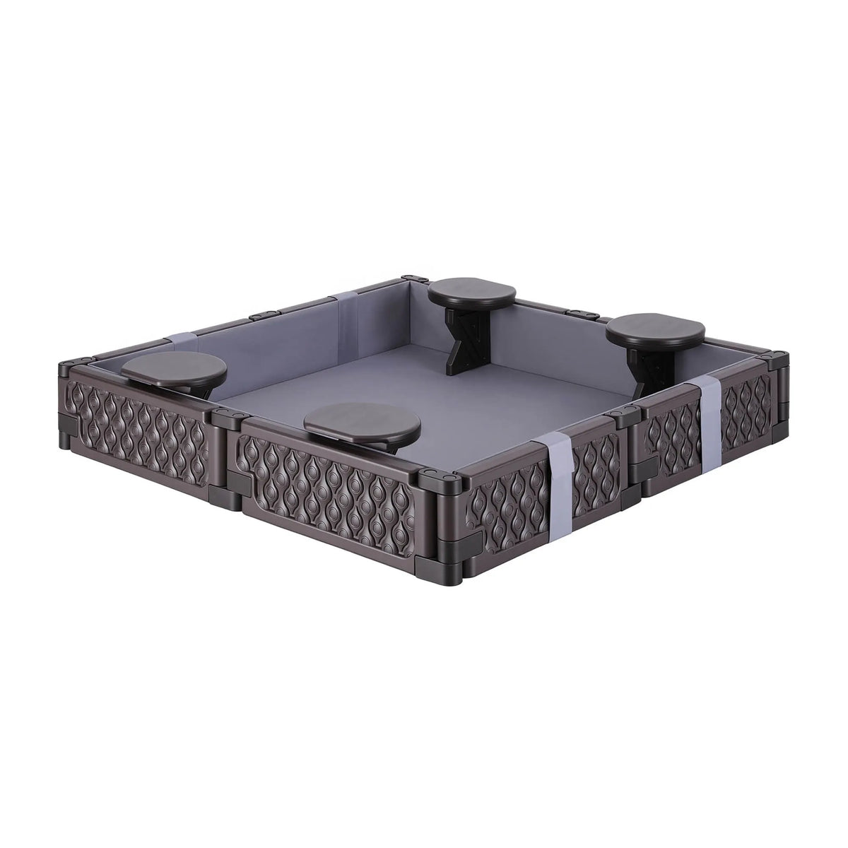 Keezi Kids Sandpit Sandbox With Cover 4 Seats Outdoor Sand Box Brown - Image 9