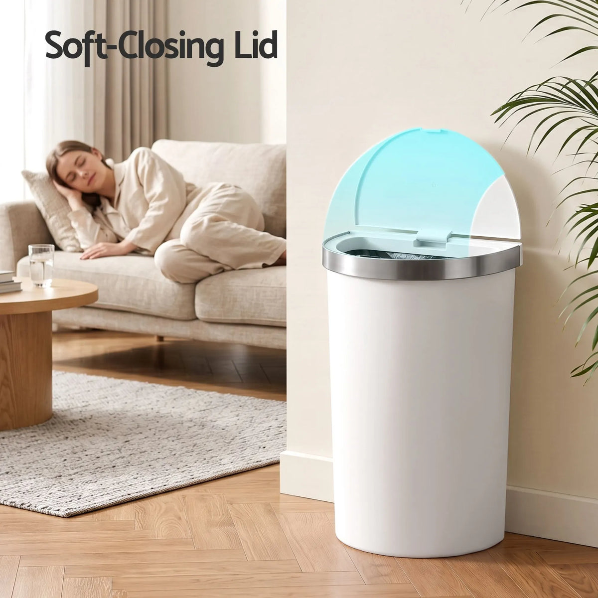 Devanti 50L Motion Sensor Bins Trash Can Kitchen Smart Rubbish Bin D-shape design White - Image 9