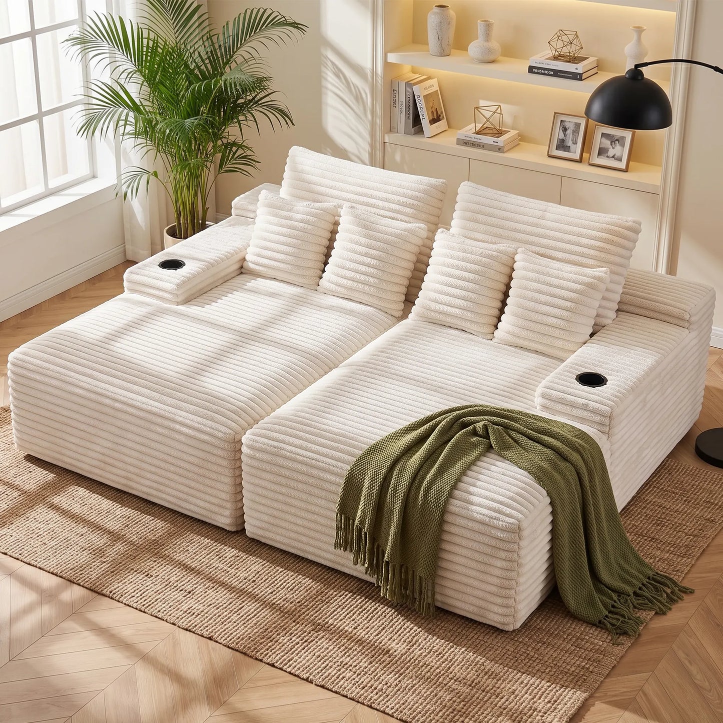 Artiss Double Chaise Lounge Sofa 2-Seater Modular Sofa Lounge Chair Couch Beige - Image 9