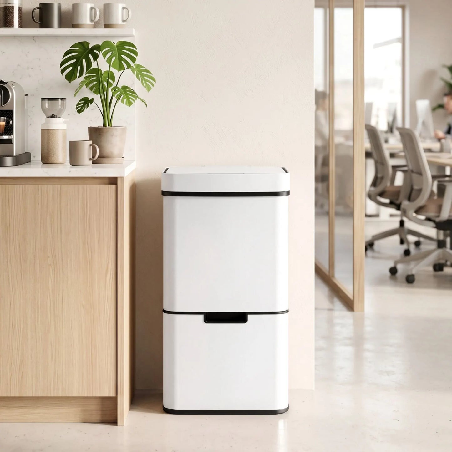 Devanti 72L Sensor Bin Rubbish Bins 4-in-1 Compartment Stainless Steel Trash Can White - Image 9