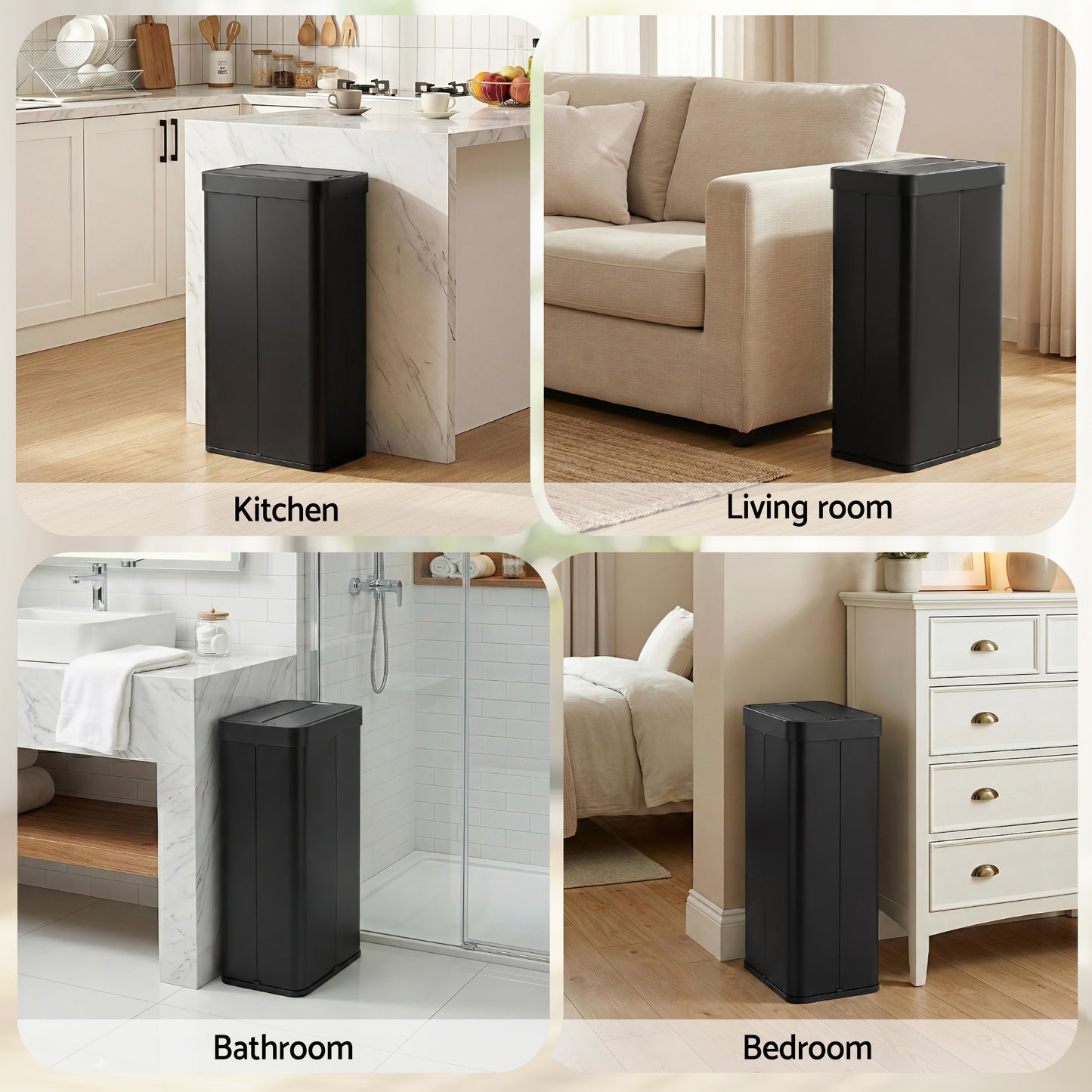 Devanti Rubbish Bin 70L Automatic Sensor Kitchen Bin, Slim Smart Garbage Can Touchless Rectangular with Liner Holder, Fully Closed Lid for Bedroom, Bathroom, Living Room, Black - Image 7
