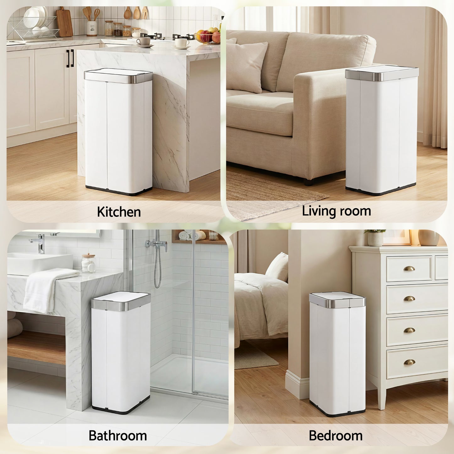 Devanti Rubbish Bin 70L Automatic Sensor Kitchen Bin, Slim Smart Garbage Can Touchless Rectangular with Liner Holder, Fully Closed Lid for Bedroom, Bathroom, Living Room, White - Image 7