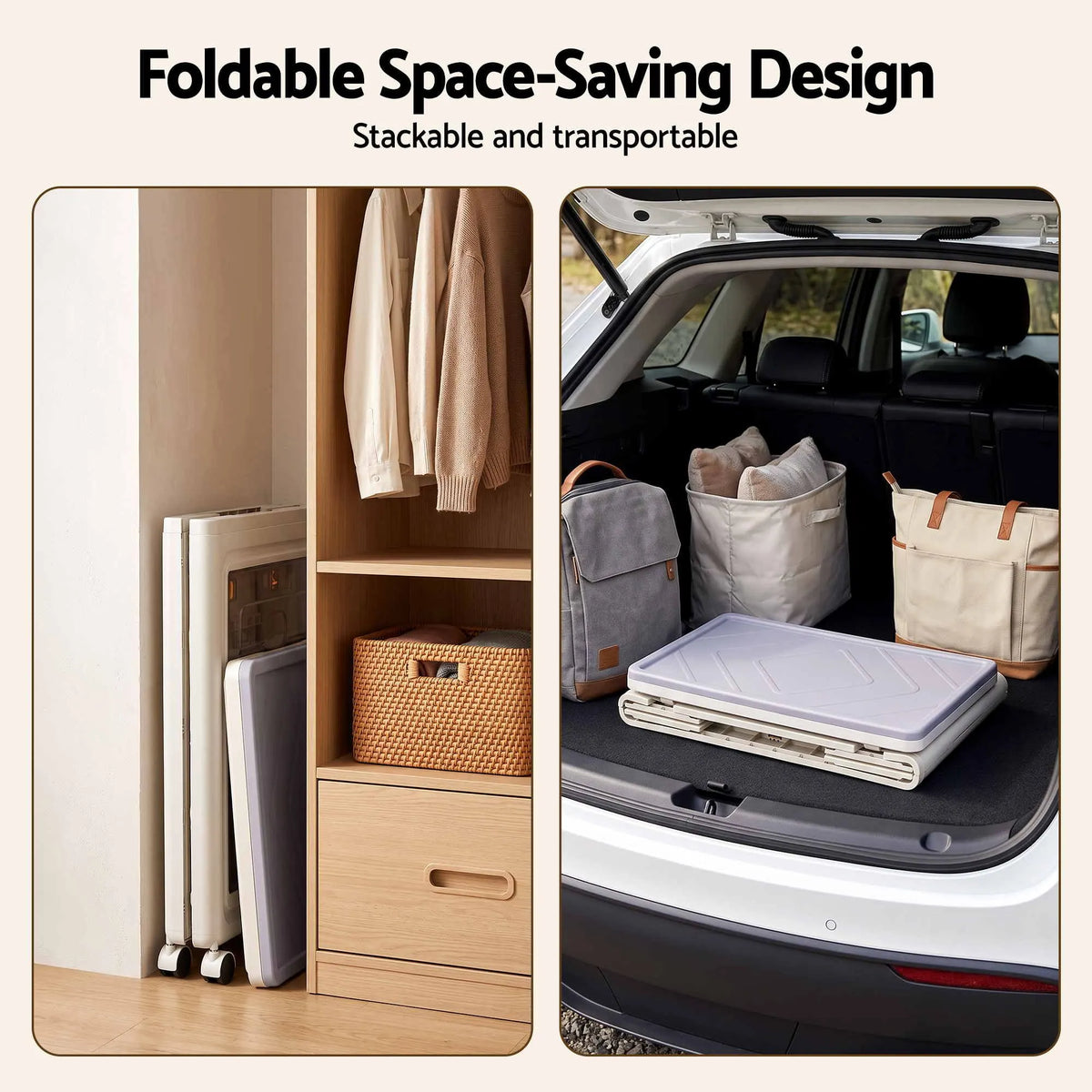 Artiss Foldable Storage Cabinet Stackable Box 2 Doors Rolling Organiser White - Image 9
