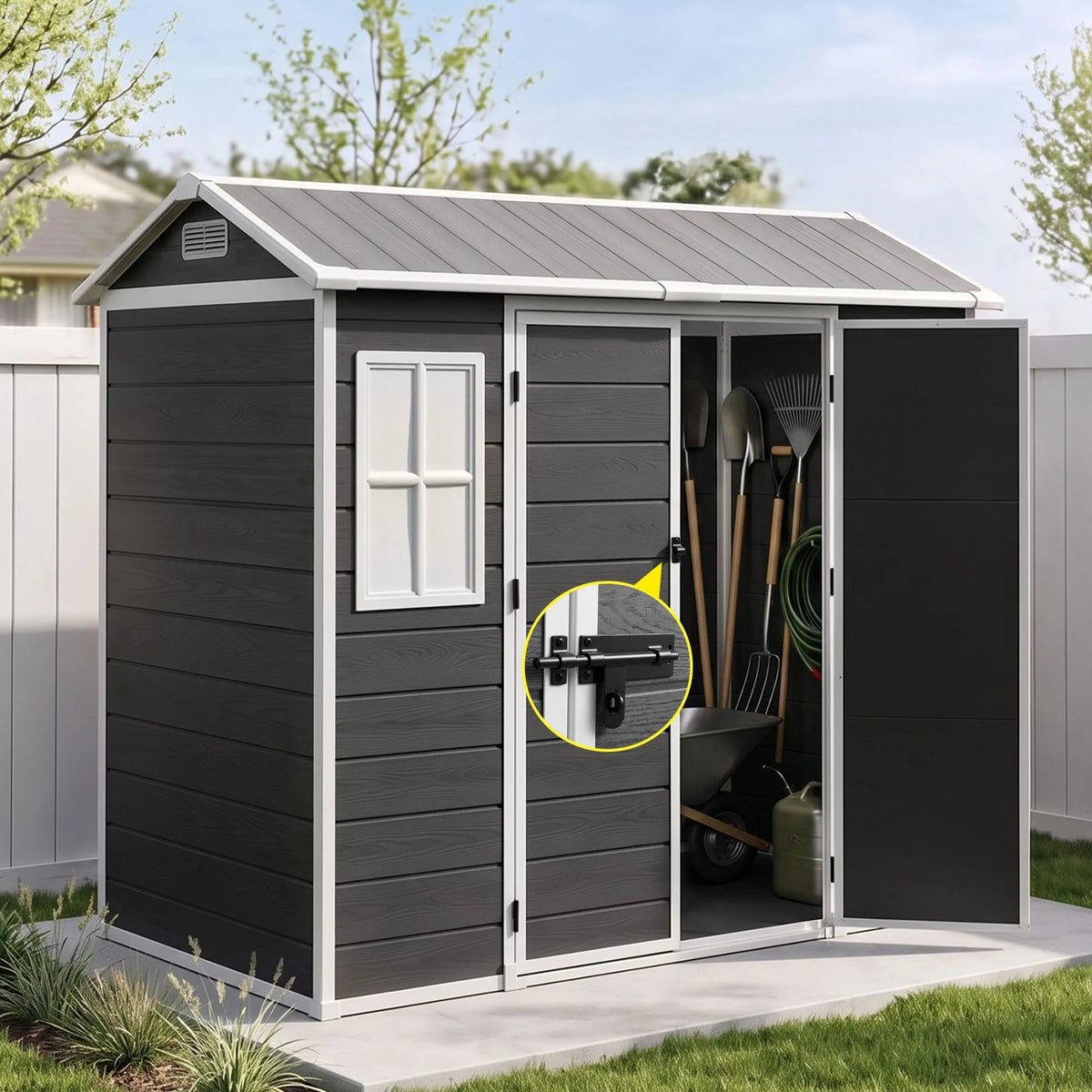 Giantz Garden Shed Resin Outdoor Storage Box 2.44x1.31M Tool Shed Backyard Black - Image 9