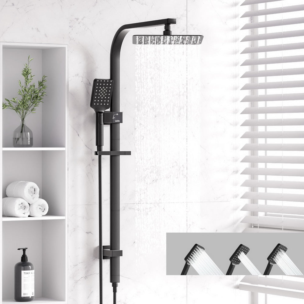 10'' Rain Shower Head Set Handheld Square High Pressure Black - Image 7