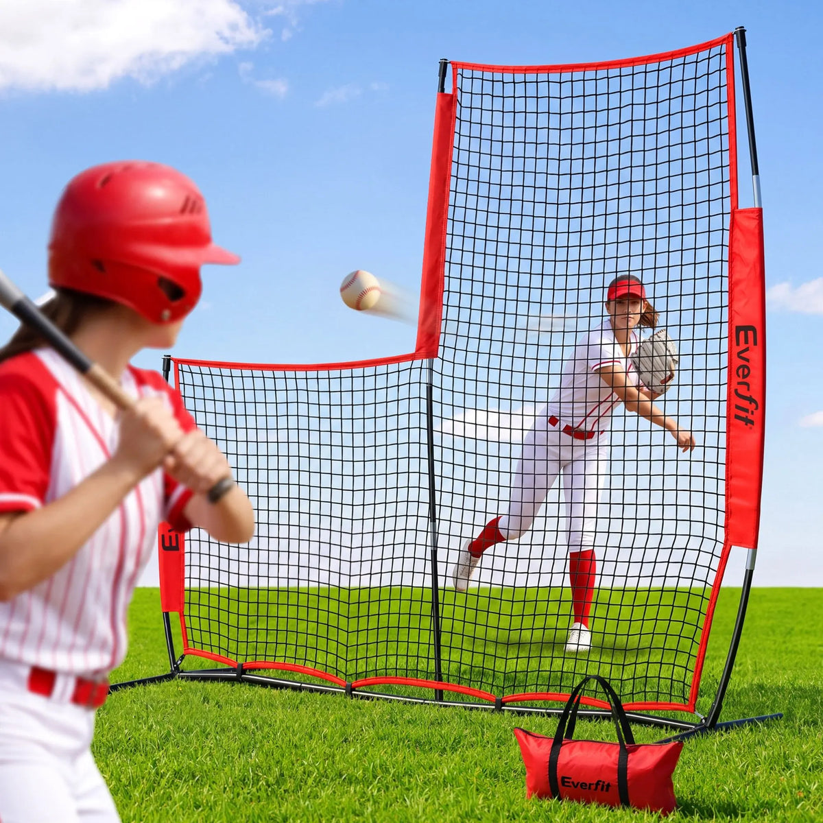 Everfit Baseball Pitching Net L Screen Softball Practice Portable Black - Image 9