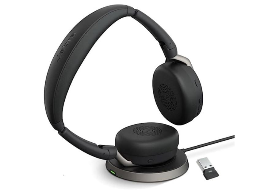 Jabra Evolve2 65 Flex MS Stereo Bluetooth Headset, Link380c USB-C Dongle Wireless Charging Stand...