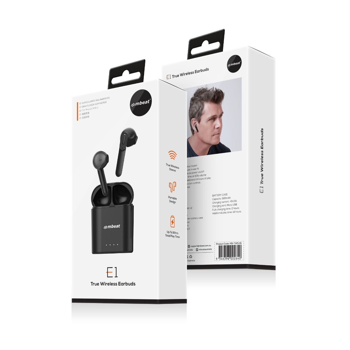 (LS)mbeat® E1 True Wireless Earbuds/Earphones - Up to 4hr Play time, 14hr Charge Case, Easy Pair Fully charging time 2 hours Additional play 14 hr