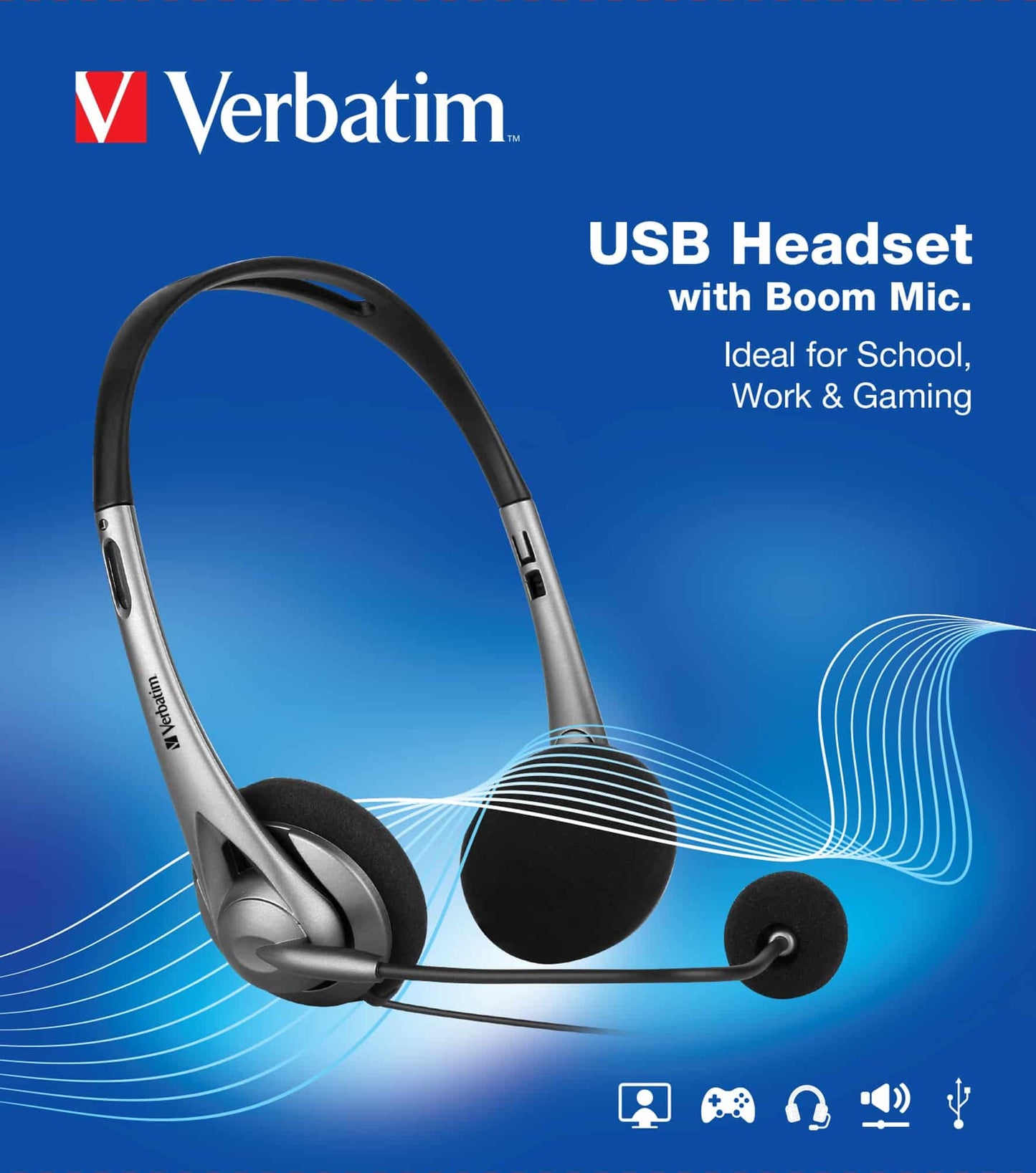 Verbatim Multimedia Headset with Boom Mic Headphone, Volume Control, USB 3.0 – Grey – School, Off... - Image 4