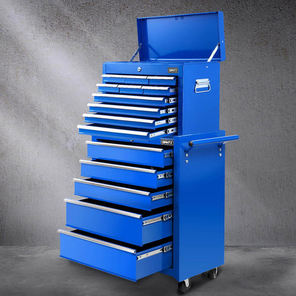 Giantz 15 Drawers Tool Chest Trolley Toolbox 2-in-1 Storage Blue - Image 7