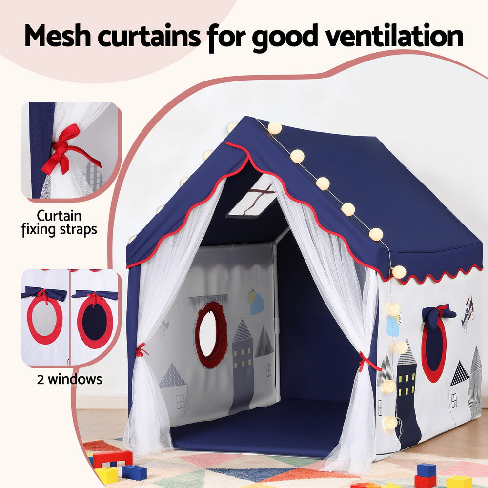Keezi Kids Play Tent Playhouse Castle with Floor Mat String Ball Light 134X103CM - Image 6