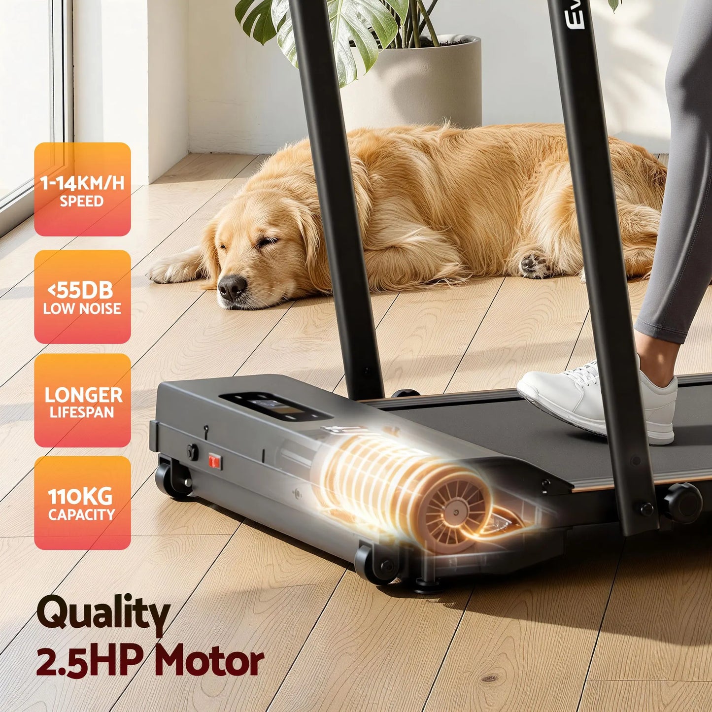 Everfit 3 in 1 Walking Pad Treadmill 12% Incline Foldable Under Desk Treadmills for Home Gym With 38cm Wide Belt Black - Image 9