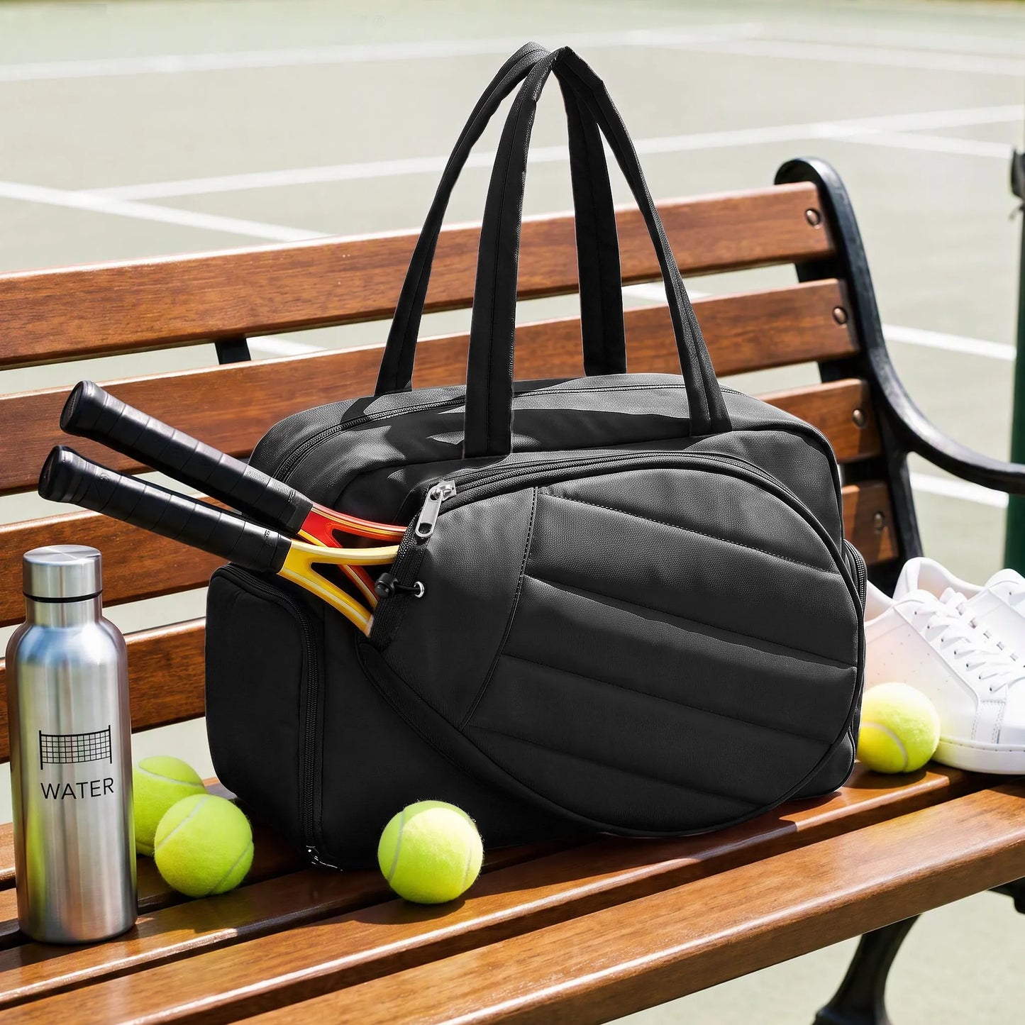 Everfit Tennis Tote Bag Gym Bag Sports Duffle Bags Holds 2 Rackets Black - Image 8