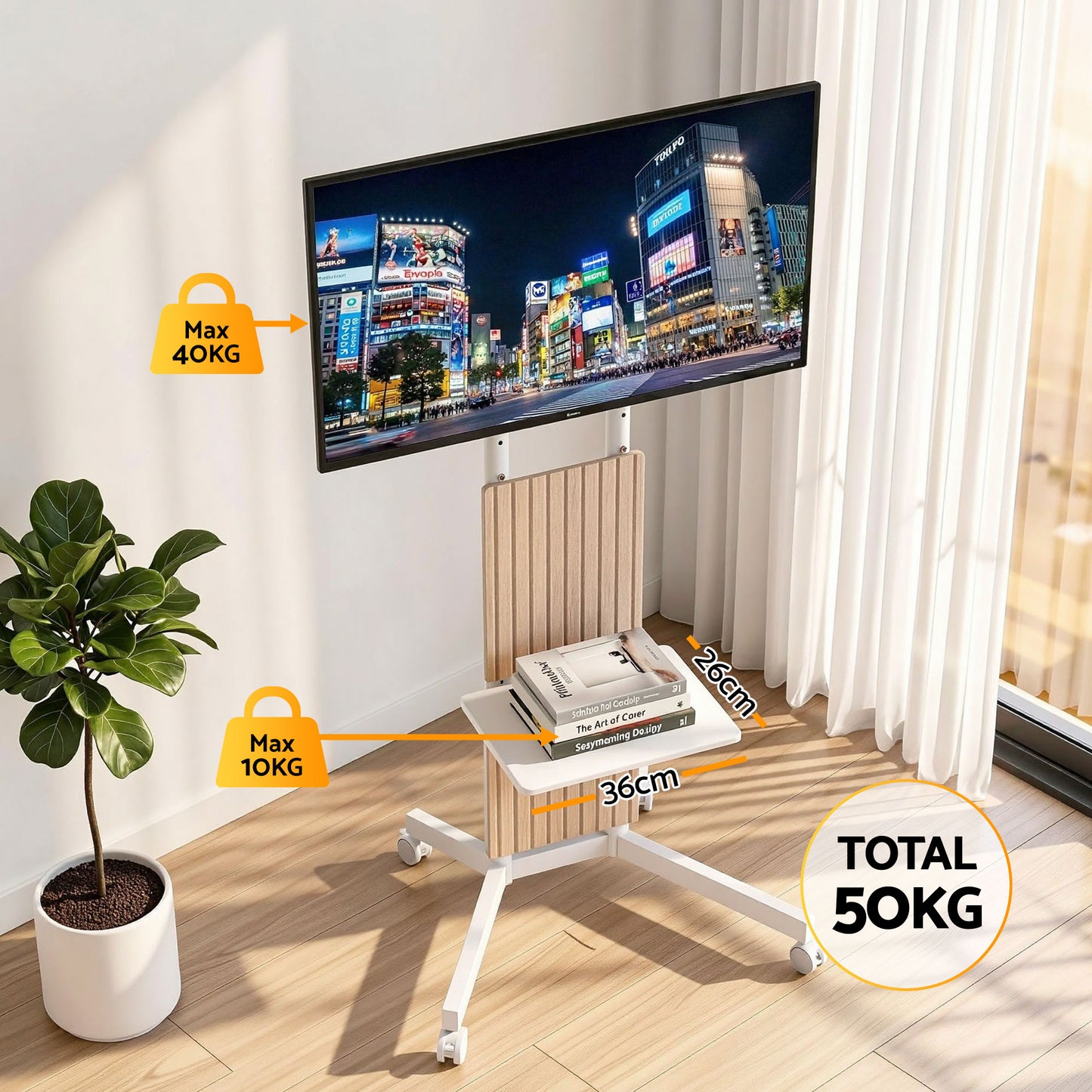 Artiss Mobile TV Floor Stand for 32-65" Mount Bracket Universal Adjustable Height with Wheels - Image 9