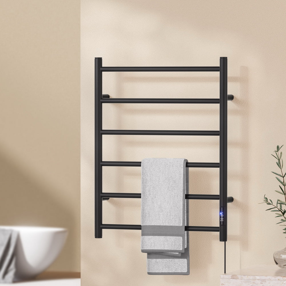 Devanti Heated Towel Rail 6 Round Bars with Timer Electric Heater Warmer Rack - Image 7
