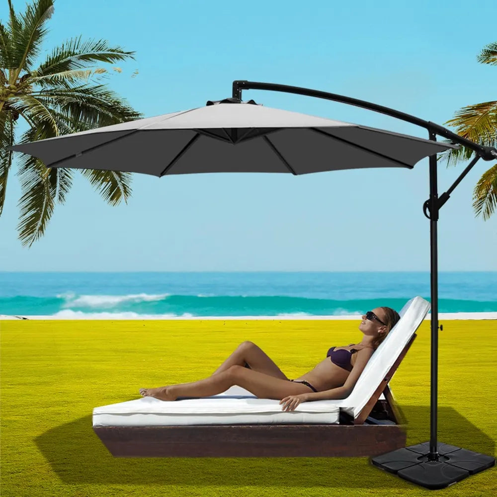Instahut Umbrella Outdoor Umbrellas Cantilever Sun Stand UV Garden Base Grey 3M - Image 7