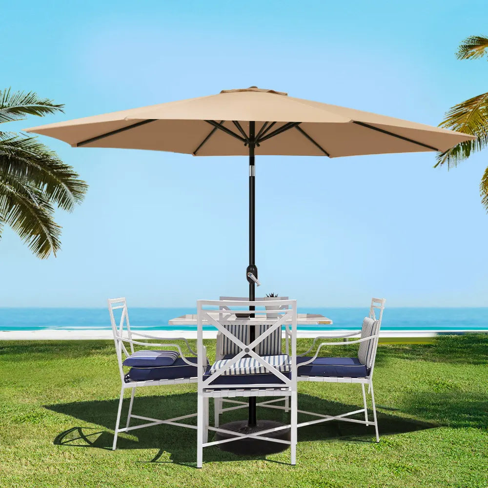 Instahut 3m Outdoor Umbrella Beach Pole Garden Patio Tilt Beige - Image 8