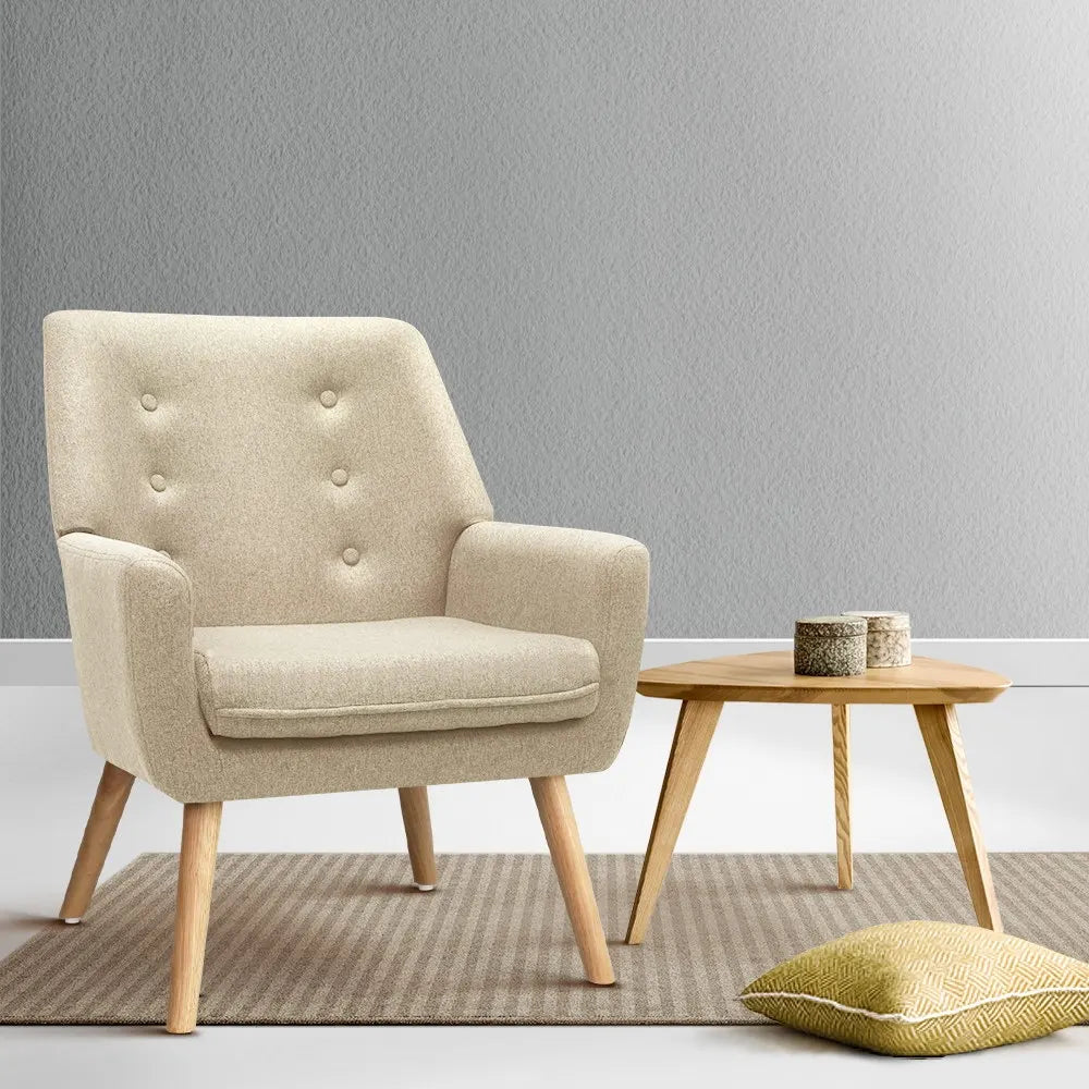 Artiss Armchair Linen Fabric Anne Beige - Image 8
