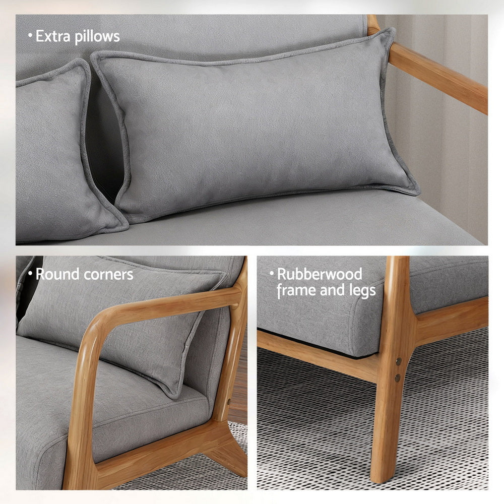 Artiss Armchair 2-seater Loveseat Fabric Grey - Image 5