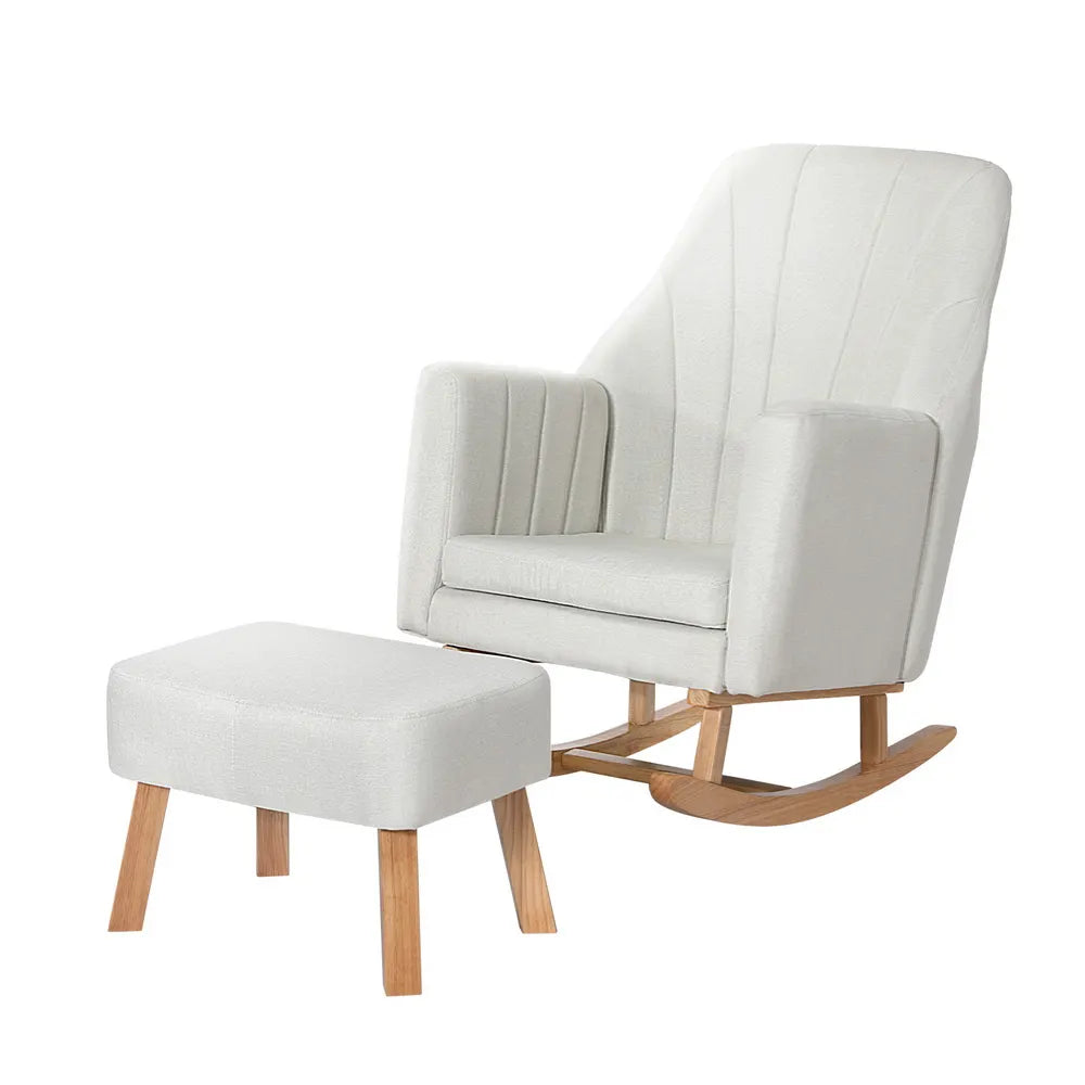 Artiss Rocking Chair Armchair Linen Fabric Beige Jonah - Image 7