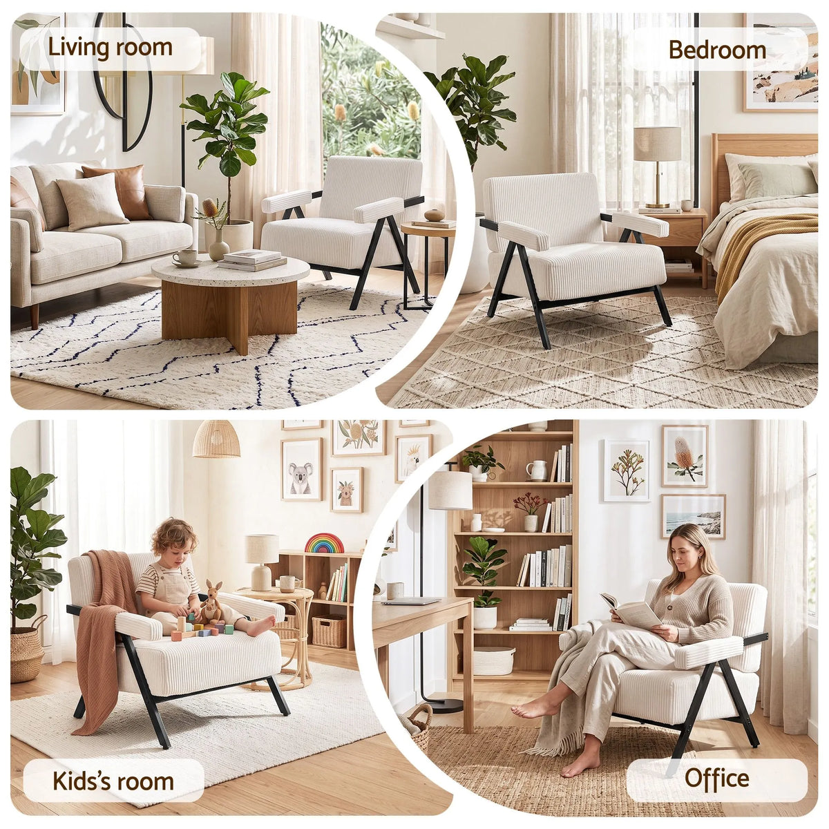 Artiss Compressed Armchair White Corduroy Accent Chair for Small Space - Image 8