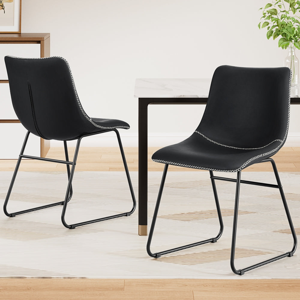 Artiss 2x Dining Chairs Retro PU Leather Kitchen Lounge Cafe Accent Chair Black - Image 7