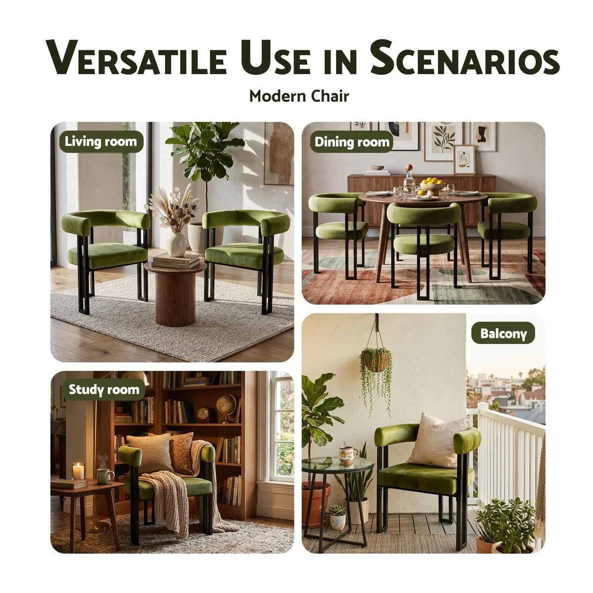 Artiss Dining Chairs Set of 2 Velvet Upholstered Barrel Chairs with Curved Armrests & Back Green - Image 9
