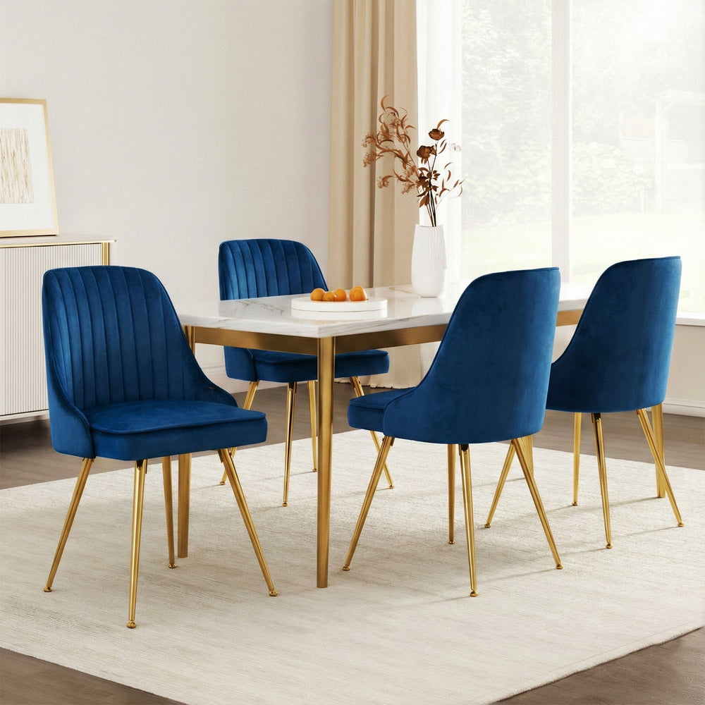 Artiss Dining Chairs Set of 4 Velvet Channel Tufted Blue - Image 7