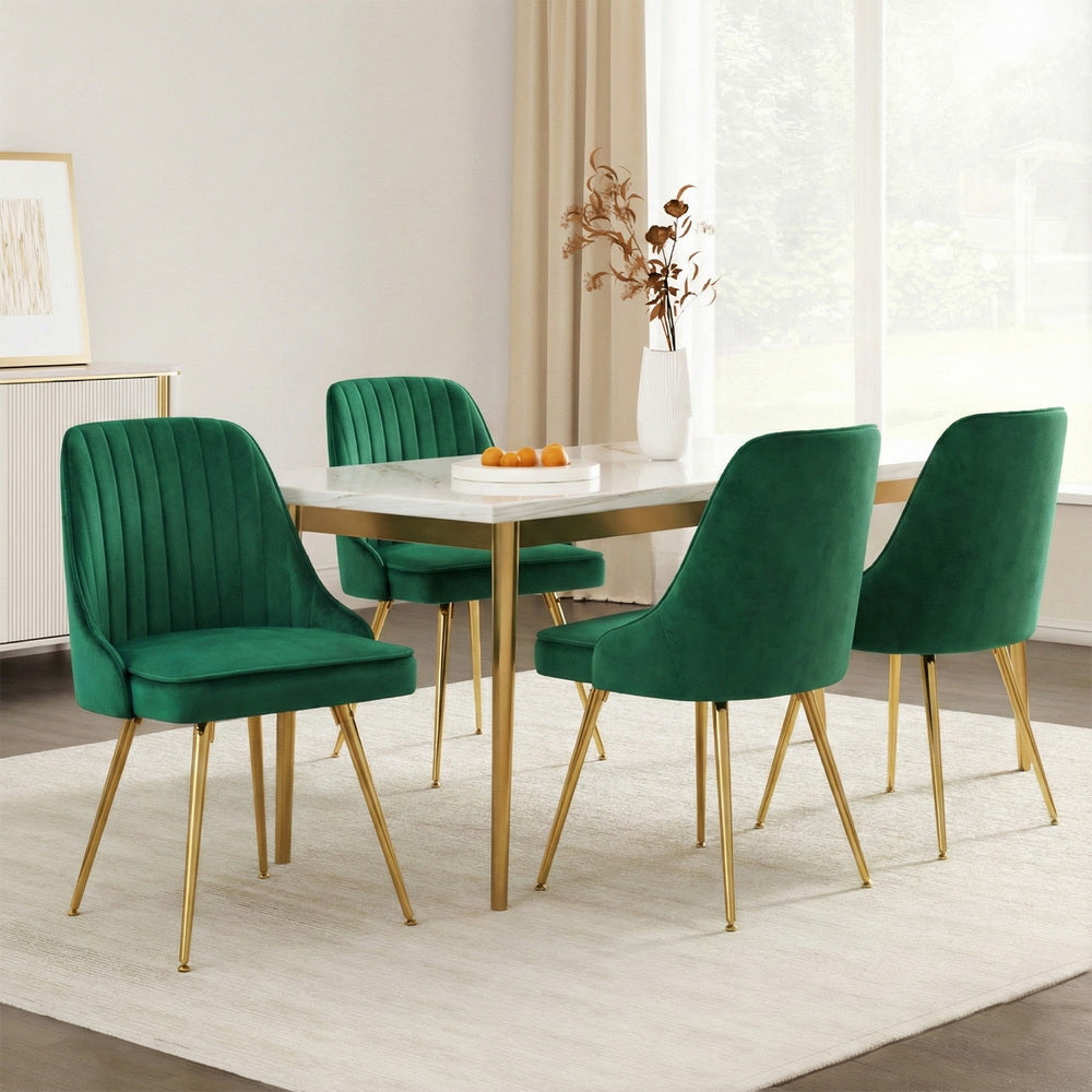 Artiss Dining Chairs Set of 4 Velvet Channel Tufted Green - Image 7