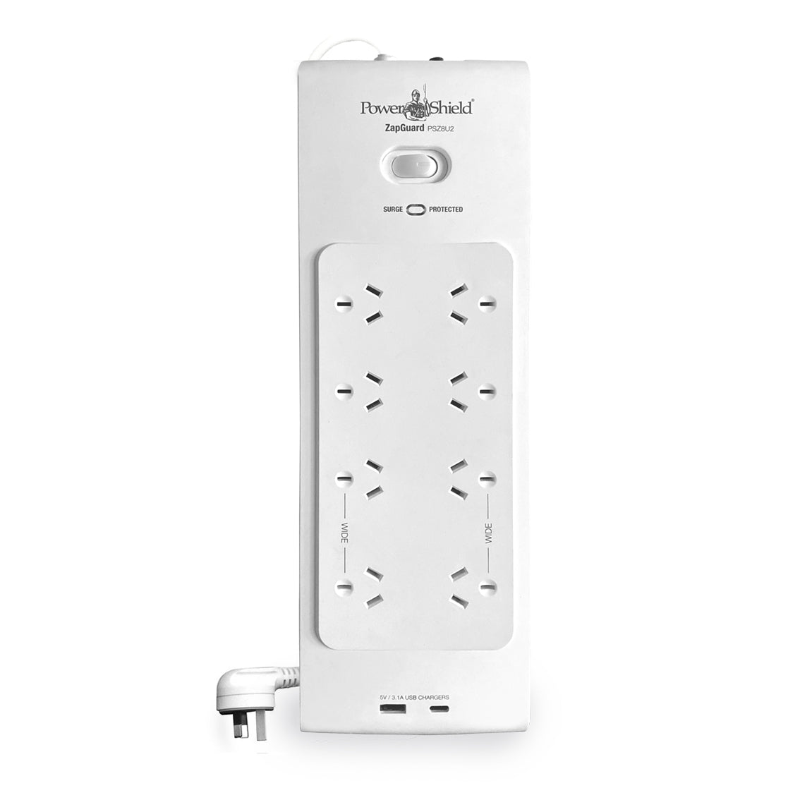 PowerShield PSZ8U2 ZapGuard 8 Way Power Surge Filter Board, USB A / C Connectors, Wide Spaced Soc...
